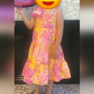 Lilly Pulitzer Girls Pink & Yellow Tiered Sundress | Girls Large